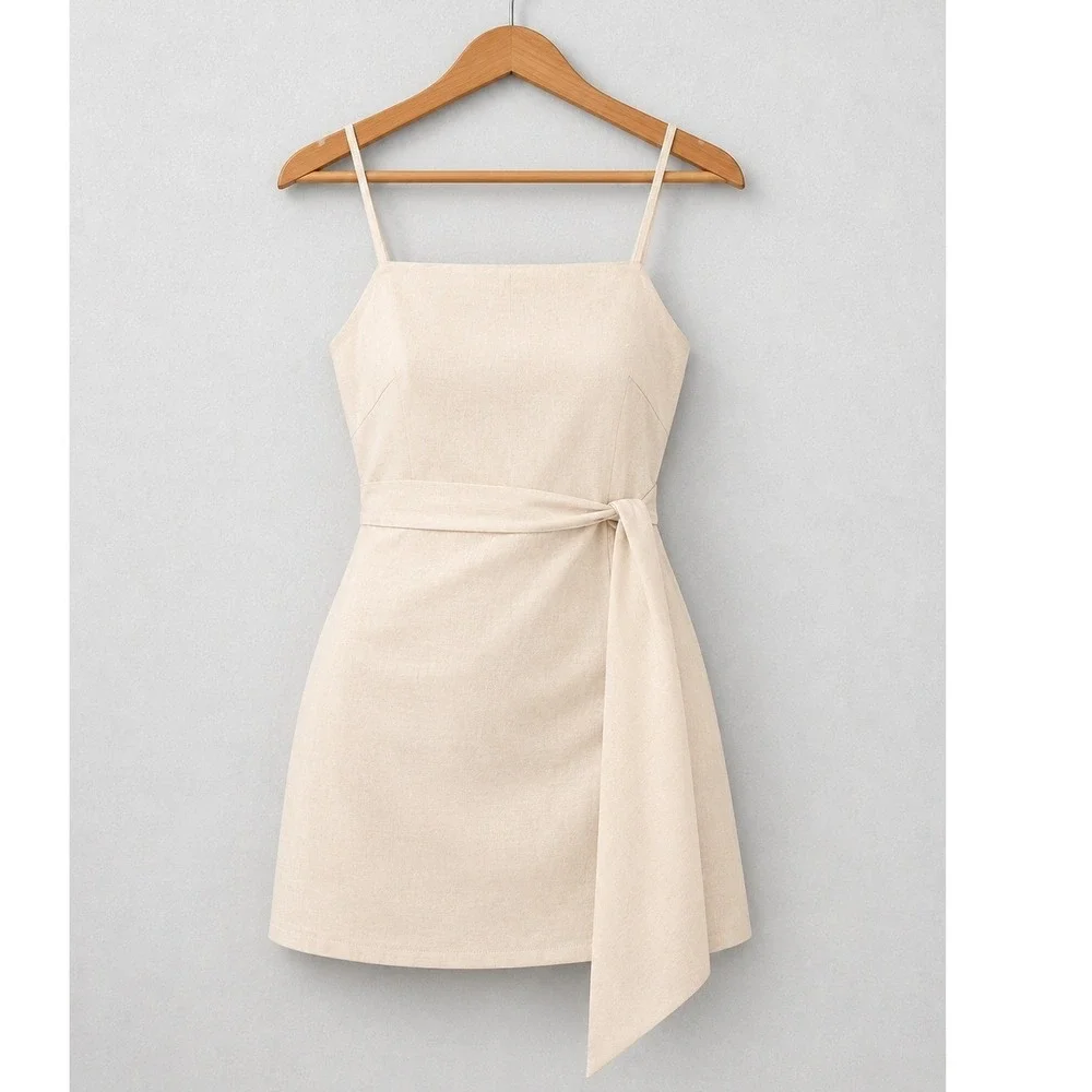 Banana Republic Cream Linen Blend Sleeveless Romper Tie Back Size 10 Womens